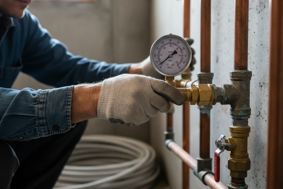 Pressure testing a repaired line during Water Line Repair in Hockley